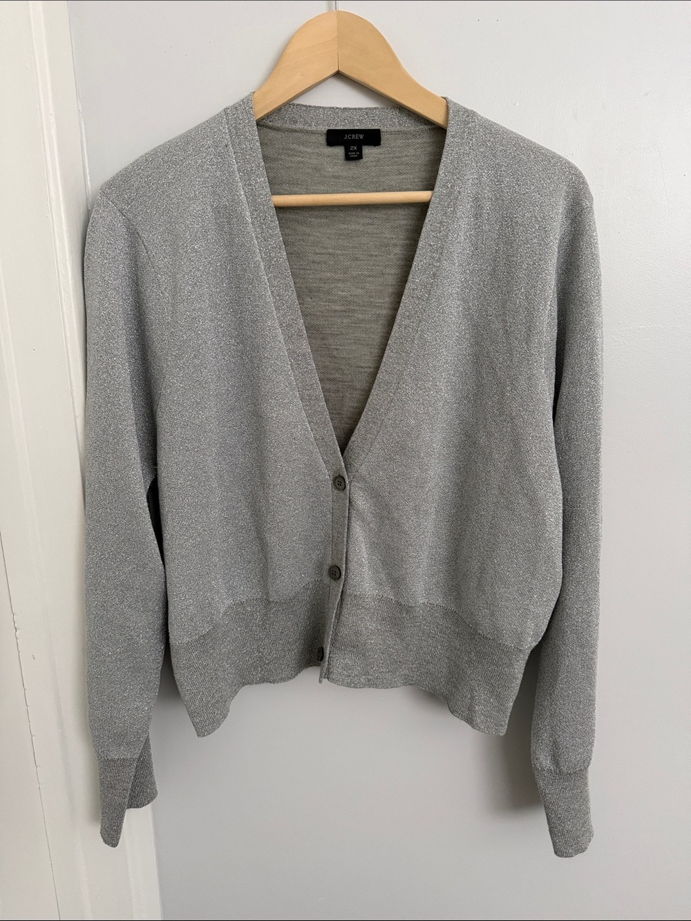 J. Crew Silver Metallic glitter V-Neck Button Cardigan size 2X